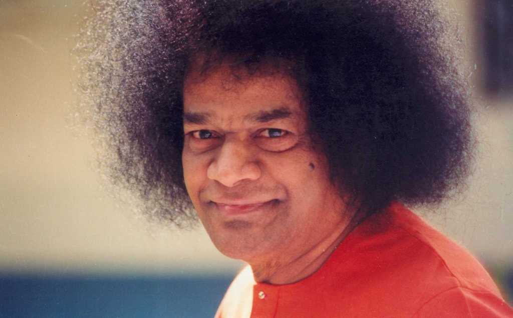 A portrait of Bhagawan Sri Sathya Sai Baba.